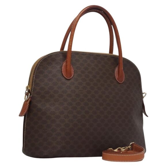 CELINE Macadam Canvas Hand Bag PVC Leather 2way Gold Brown - Picture 1 of 16